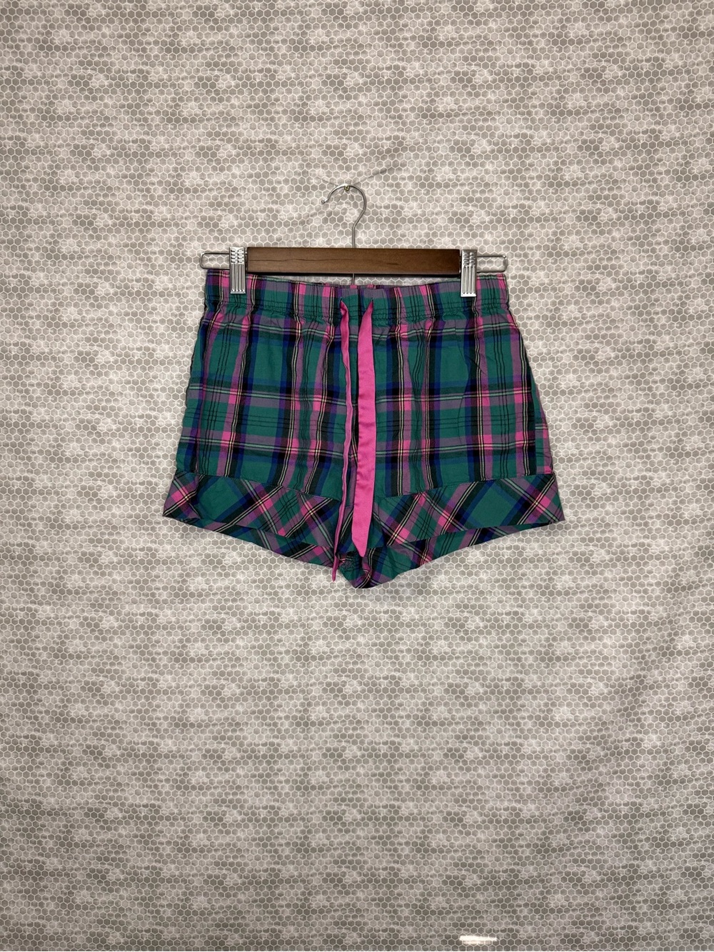 Victoria's Secret green and pink plaid shorts with pink lining, size XS